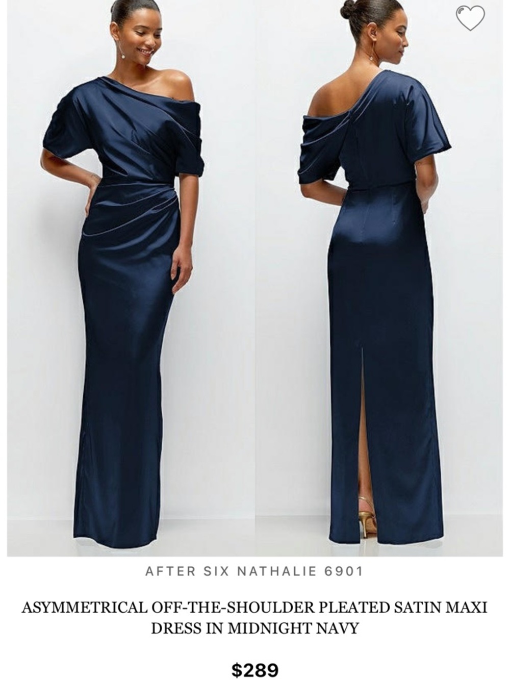 After Six Midnight Navy Asymmetrical Off-Shoulder Satin Maxi Dress